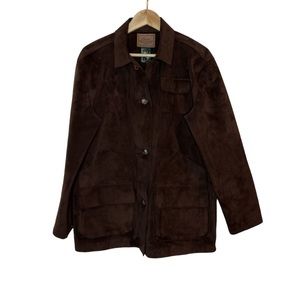 Ralph Lauren Chocolate Brown Cargo Faux Suede Western Ranch Chore Jacket